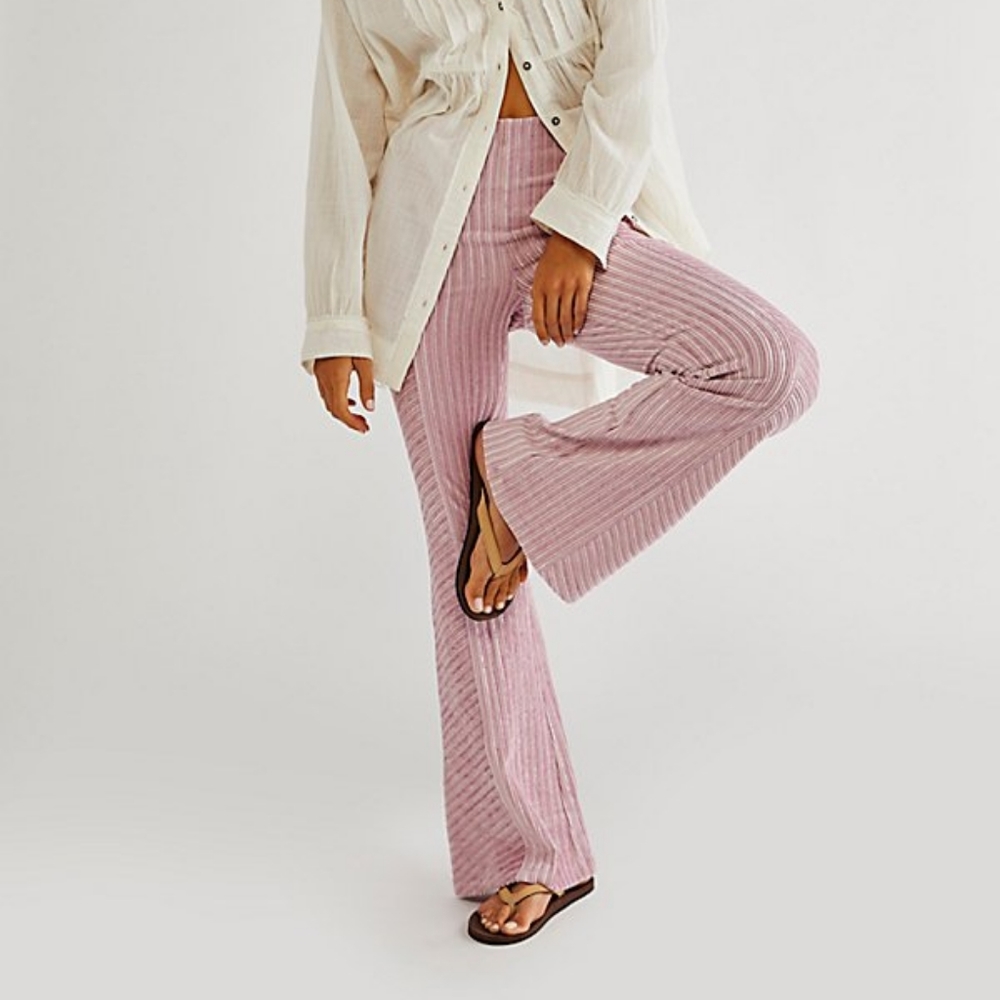Free People Silverberry(purple) Slim Pull On Velvet Flare Pants size XL